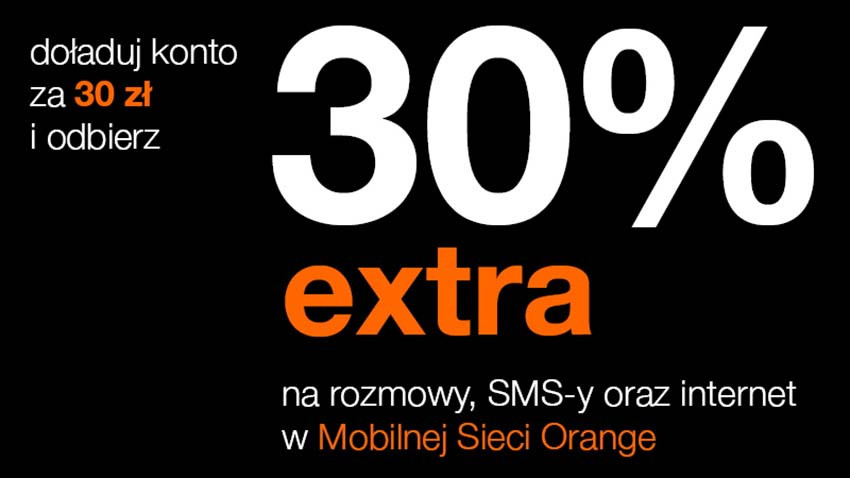 Promocja Orange: 30% ekstra do doładowania