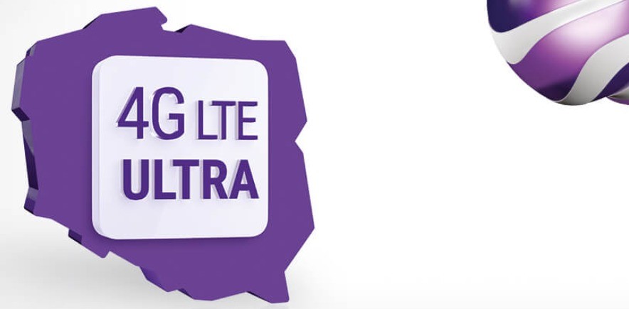 Fioletowa mapa Polski w z logo 4G LTE ULTRA