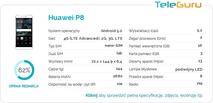 specyfikacja Huawei P8
